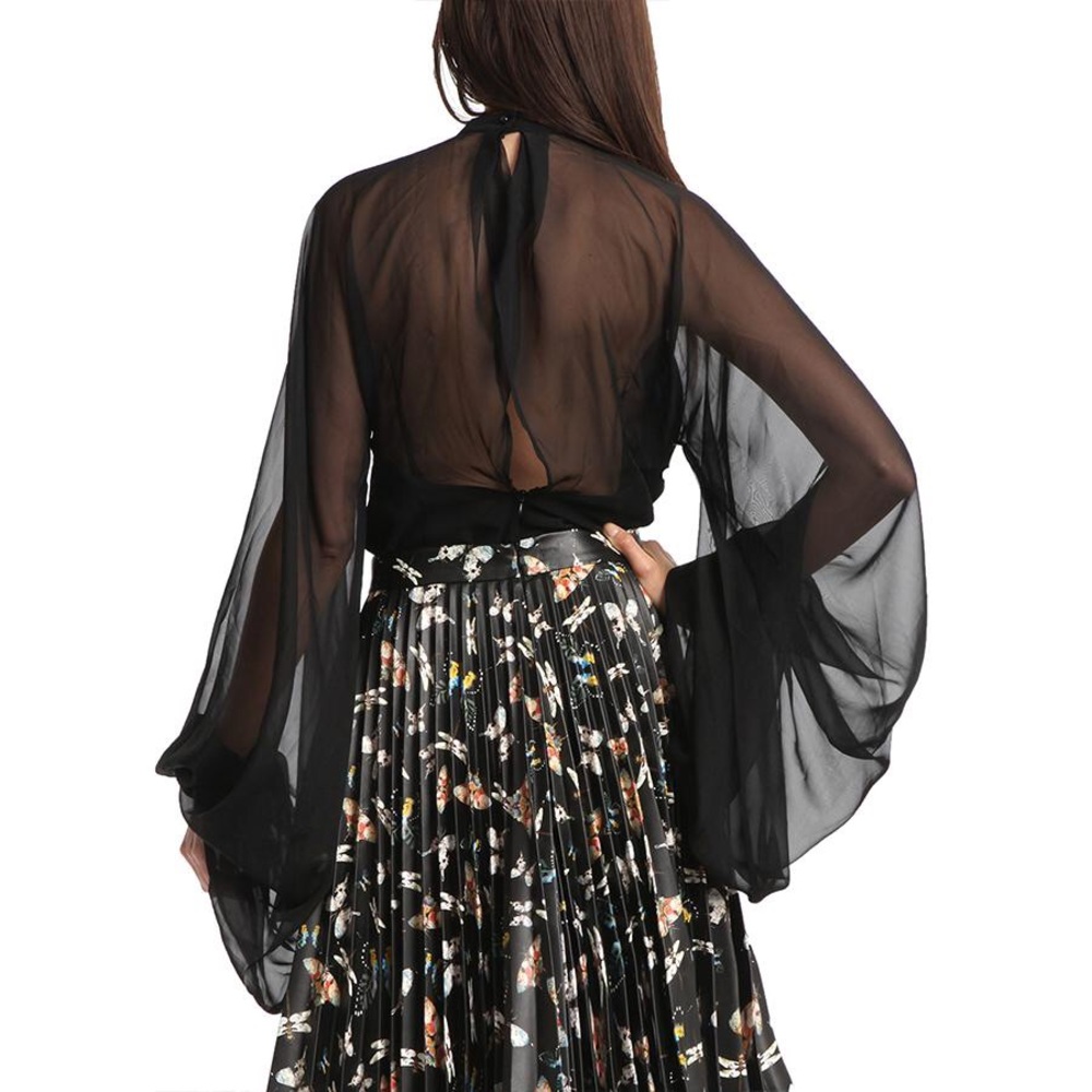 Black sheer long arm blouse